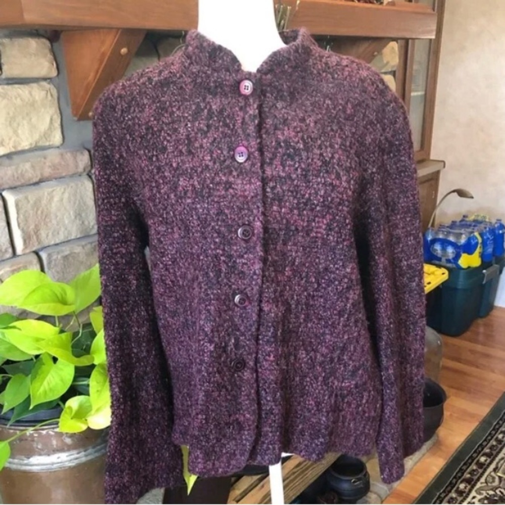DRESS BARN SIZE 2X MARLED BURGUNDY AND BLACK LONG SLEEVE BUTTON UP CARDIGAN